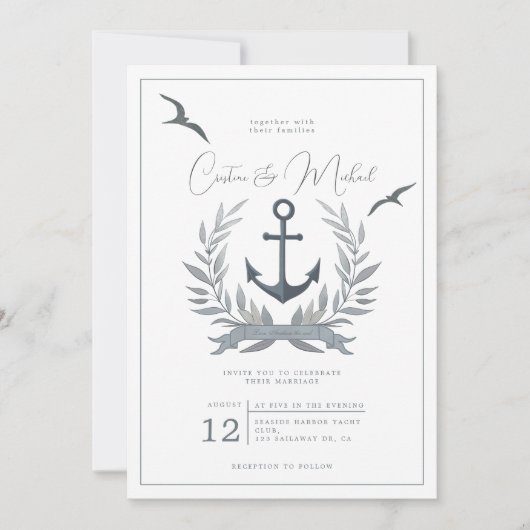 Nautical anchor herald bruiloft uitnodiging (Voorkant)
