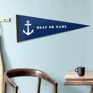 Nautical Anchor Jouw naam of Boat Navy Blue Wimpel Vlag