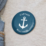 Nautical Anchor Kapitein Boat Name Blue Ronde Button 5,7 Cm<br><div class="desc">Blauw  Nautical Anchor en uw persoonlijke naam van de boot en  kapitein Rank Button.</div>