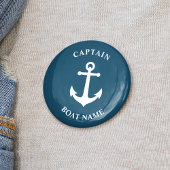  Nautical Anchor Kapitein Boat Name Blue Ronde Button 5,7 Cm
