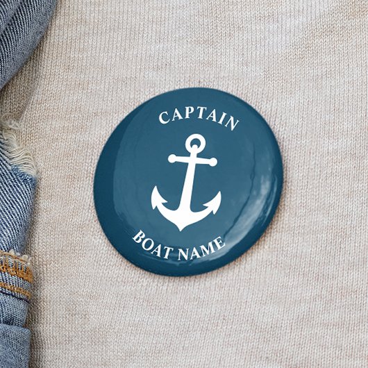  Nautical Anchor Kapitein Boat Name Blue Ronde Button 5,7 Cm