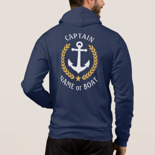 Nautical Anchor Kapitein Boat Name Gold Laurel Blu Hoodie