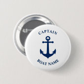 Nautical Anchor Kapitein Boat Name Navy Ronde Button 5,7 Cm (Voorkant /achterkant)