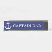 Nautical Anchor Kapitein Pap Navy Blue White Bureau Naambordje (Voorkant)