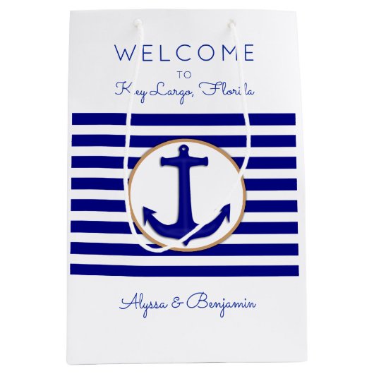 Nautical Anchor Key Largo Map WeduwWelkomstzakken Medium Cadeauzakje (Voorkant)