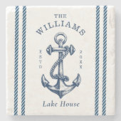 Nautical Anchor Lake House Navy Blue Stenen Onderzetter (Voorkant)