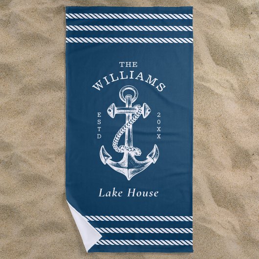 Nautical Anchor Lake House Navy Blue Strandlaken