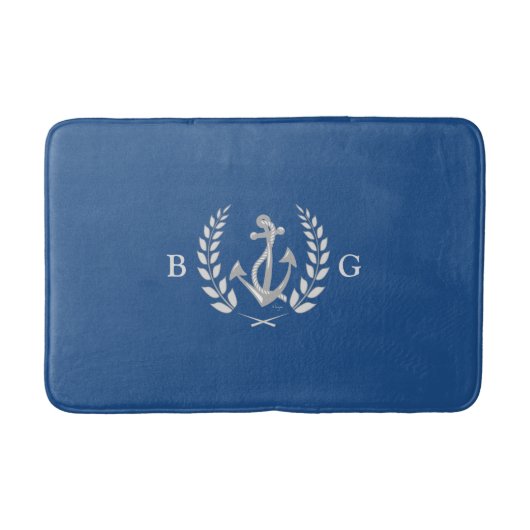 Nautical Anchor, Laurel Wreath Monogram Bath Mats Badmat (Voorkant)