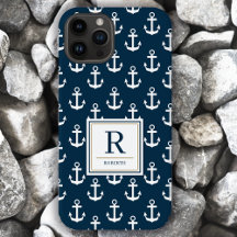 Nautical Anchor Marine Navy Blue Pattern Monogram