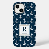 Nautical Anchor Marine Navy Blue Pattern Monogram Case-Mate iPhone Case (Achterkant)