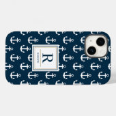 Nautical Anchor Marine Navy Blue Pattern Monogram Case-Mate iPhone Case (Achterkant (horizontaal))