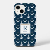 Nautical Anchor Marine Navy Blue Pattern Monogram iPhone Hoesje (Achterkant)