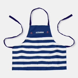 Nautical Anchor Marine Navy Blue White Stripes apr Schort