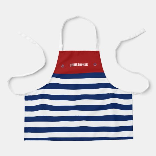 Nautical Anchor Marine Navy Blue White Stripes Schort (Voorkant)