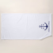 Nautical anchor marine white custom monogram & nam strandlaken (Voorkant)