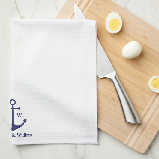 Nautical anchor marine white custom monogram & nam theedoek (Quarter Fold)