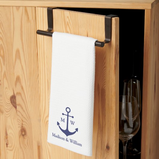 Nautical anchor marine white custom monogram & nam theedoek (Derde Gevouwen)