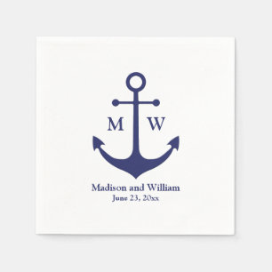 Nautical anchor marine white monogram names date servet