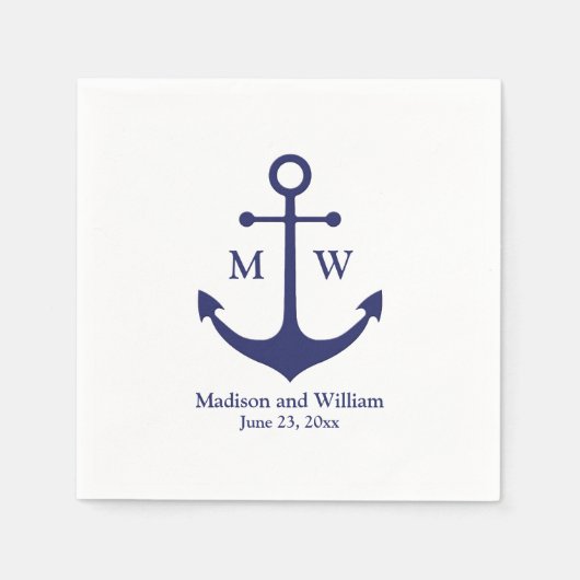 Nautical anchor marine white monogram names date servet (Voorkant)