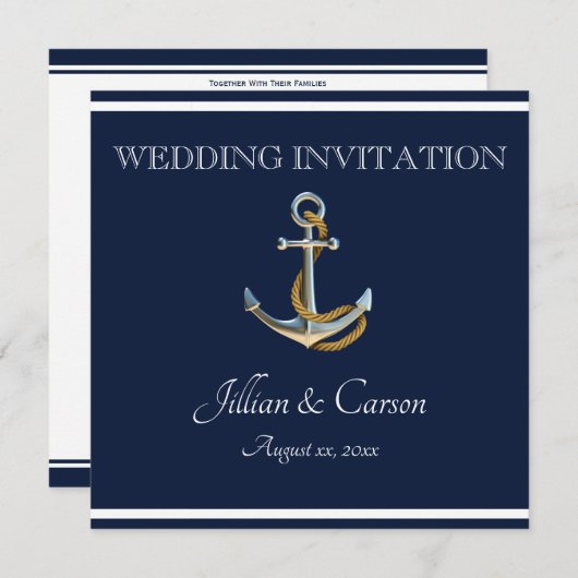 Nautical Anchor - marine & White Wedding Kaart (Voorkant / Achterkant)