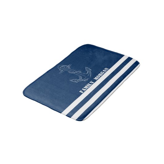 Nautical Anchor, marineblauw Stripes Sailor Badmat (Gekanteld)