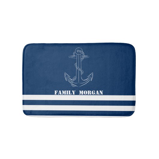 Nautical Anchor, marineblauw Stripes Sailor Badmat (Voorkant)