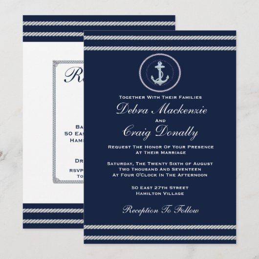 Nautical Anchor, marinehuwelijk Kaart (Voorkant / Achterkant)