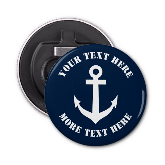 Nautical anchor marvy blue magnetisch bierflesje button flesopener (Voorkant)