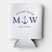 Nautical anchor marvy blue monogram bruiloft gunst blikjeskoeler (Voorkant)