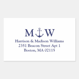 Nautical anchor marvy blue monogram bruiloft rechthoekige sticker