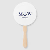Nautical anchor marvy blue monogram foto Weddensch Handwaaier (Voorkant)
