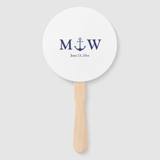 Nautical anchor marvy blue monogram foto Weddensch Handwaaier (Voorkant)