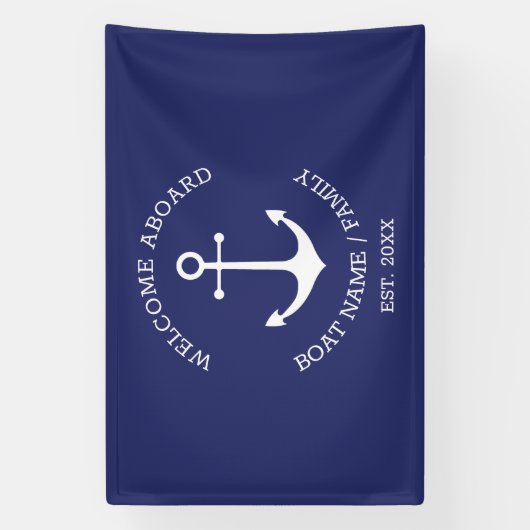 Nautical anchor marvy blue Welcome Aboard Custom Spandoek (Verticaal)