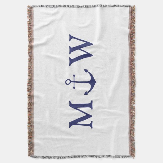 Nautical anchor marvy blue white koppon monogram deken (Voorkant Verticaal)
