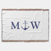 Nautical anchor marvy blue white koppon monogram deken (Voorkant)