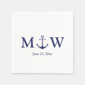 Nautical anchor marvy blue white monogram bruiloft servet (Voorkant)