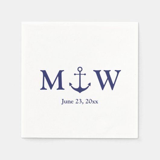 Nautical anchor marvy blue white monogram bruiloft servet (Voorkant)