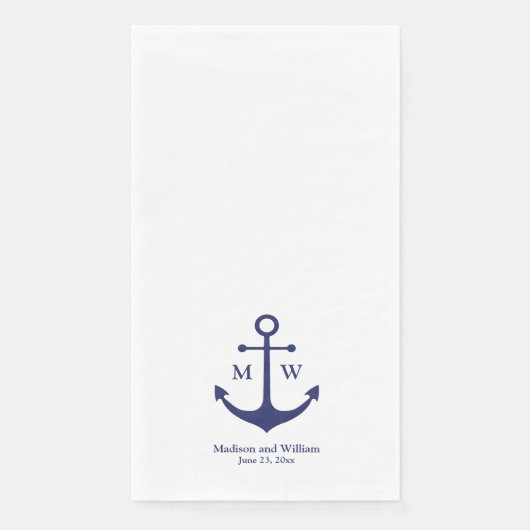 Nautical anchor marvy blue white monogram Weddensc Servet (Voorkant)