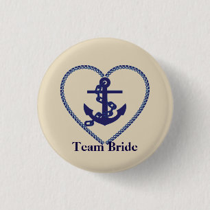 Nautical Anchor met Rope Heart Wedding Team Bride Ronde Button 3,2 Cm