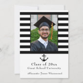 Nautical Anchor Modern Black White stripe afstuder Aankondiging (Voorkant)