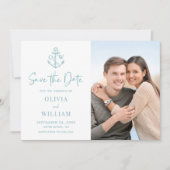 Nautical Anchor Monogram Aqua Blue Weddenfoto Save The Date (Voorkant)
