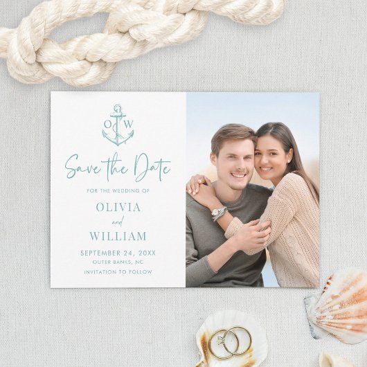 Nautical Anchor Monogram Aqua Blue Weddenfoto Save The Date