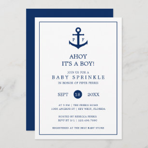 Nautical Anchor Monogram Boy Sprinkle Kaart