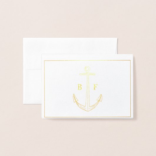Nautical Anchor Monogram Dank je Kaart (Voorkant met envelop)