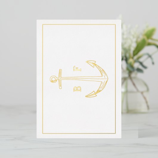 Nautical Anchor Monogram Dank je Kaart Gold (Staand Voorkant)