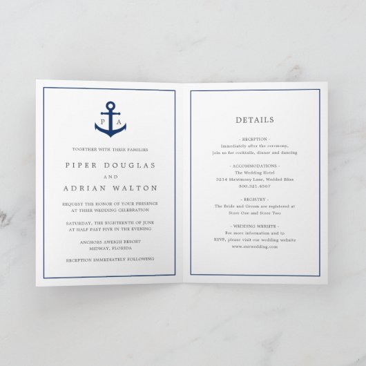Nautical Anchor Monogram Folded Wedding (Binnen)