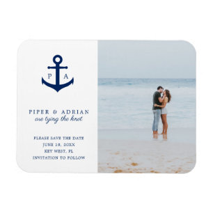 Nautical Anchor Monogram Foto Save the Date Magneet