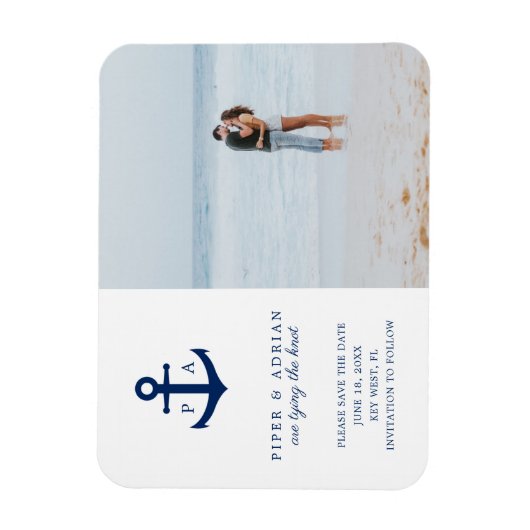 Nautical Anchor Monogram Foto Save the Date Magneet (Verticaal)