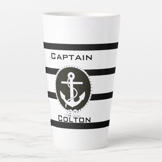 Nautical Anchor Monogram Latte Mok (Voorkant)