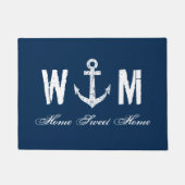 Nautical anchor monogram letter navy blue door mat (Voorkant)